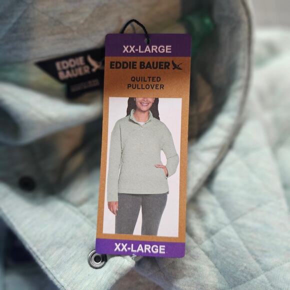 Eddie Bauer Quilted Pullover Womens Size XXL Light Blue Sweater Cozy Neutral - Picture 11 of 11